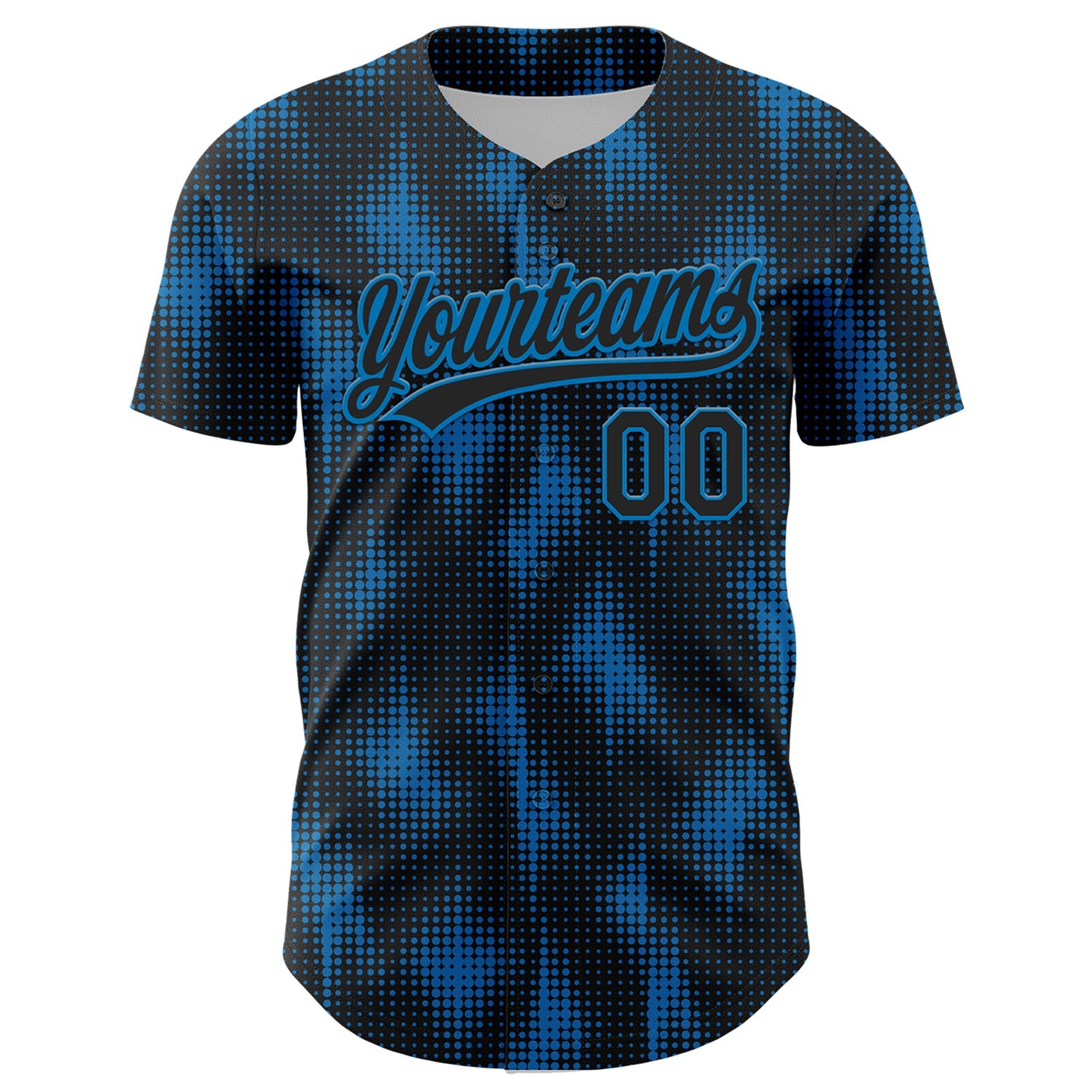 Custom Black Blue 3D Pattern Design Halftone Dots Authentic Baseball Jersey view 2