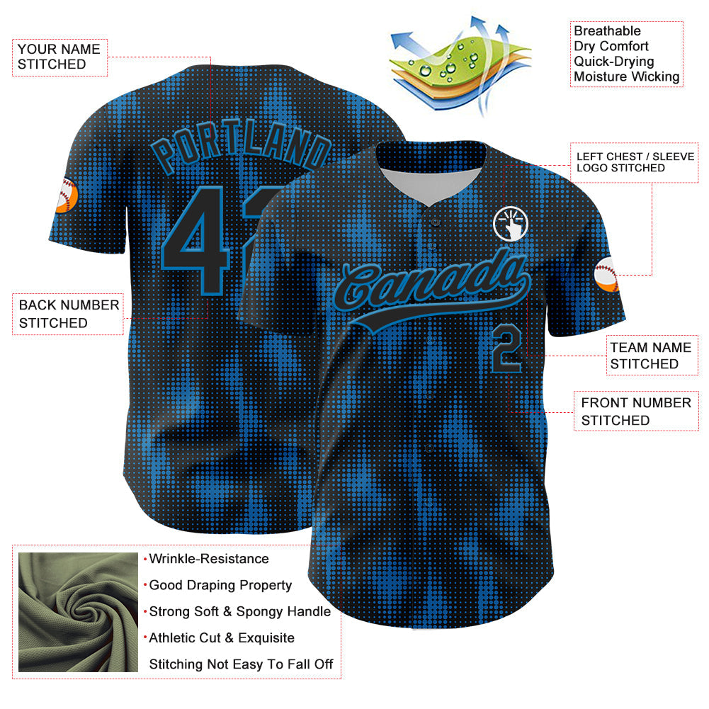 Custom Black Blue 3D Pattern Design Halftone Dots Authentic Baseball Jersey view 3