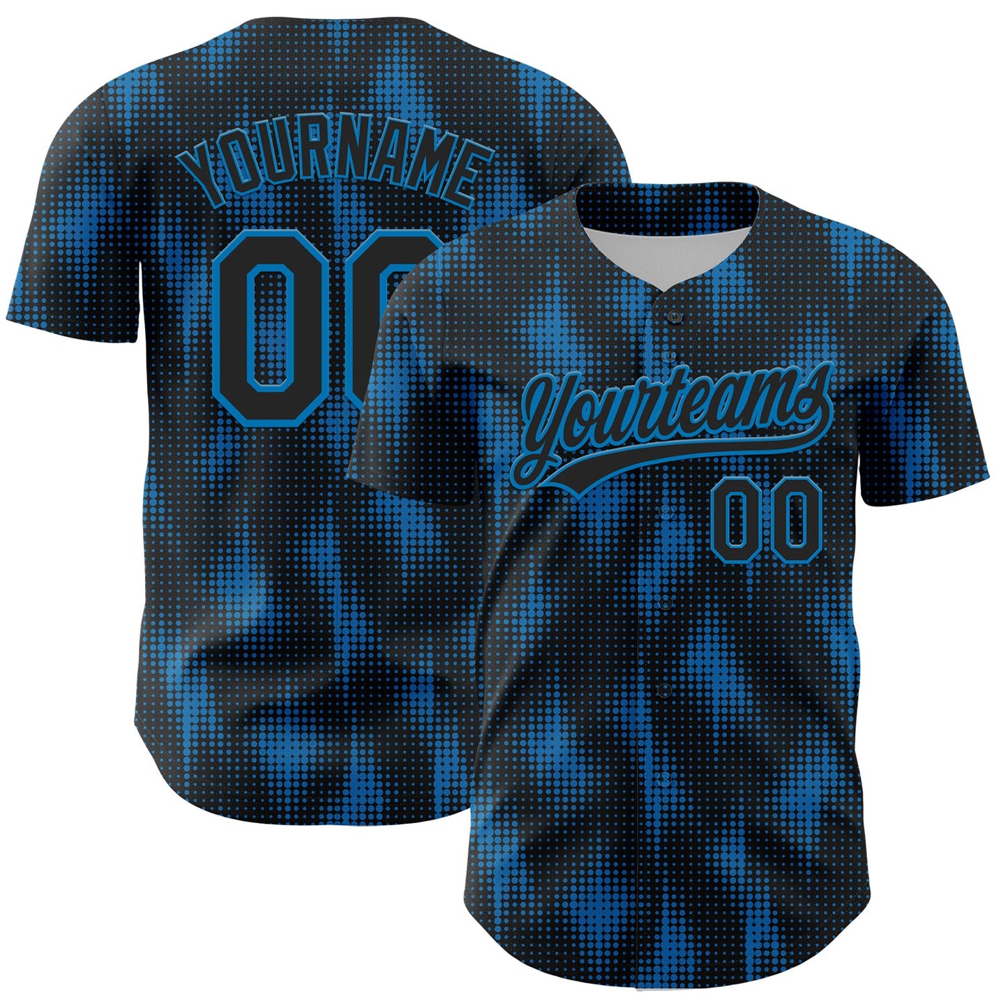 Custom Black Blue 3D Pattern Design Halftone Dots Authentic Baseball Jersey - Main View