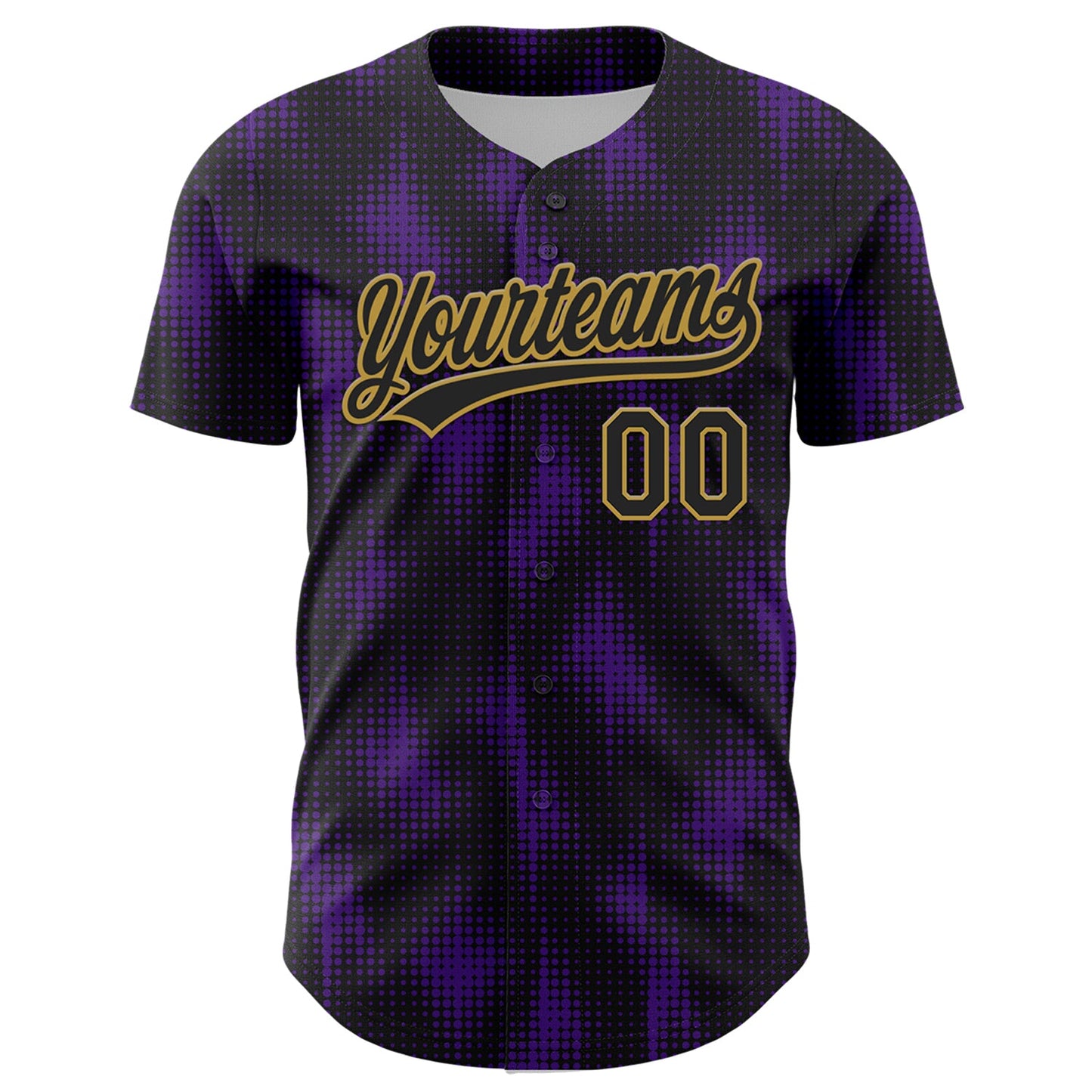 Custom Black Purple-Old Gold 3D Pattern Design Halftone Dots Authentic Baseball Jersey view 2