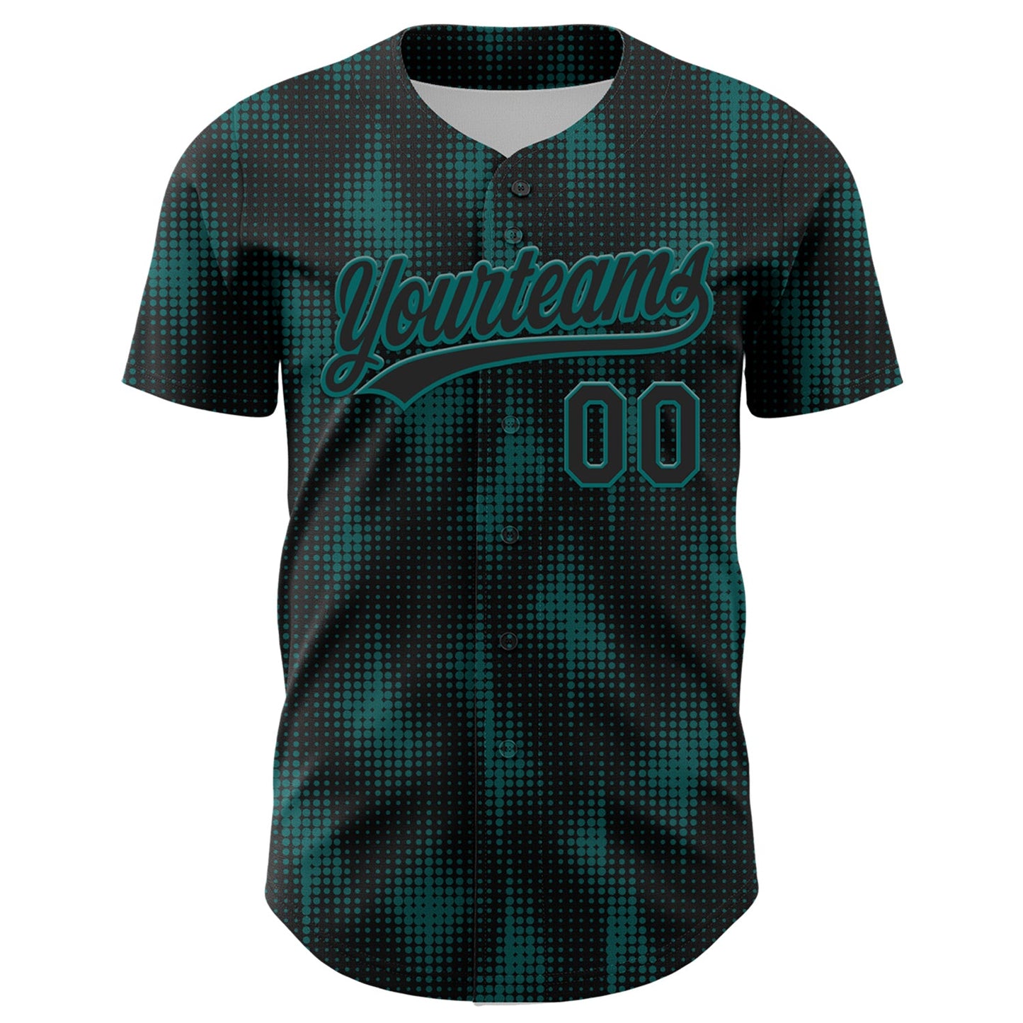 Custom Black Teal 3D Pattern Design Halftone Dots Authentic Baseball Jersey view 2