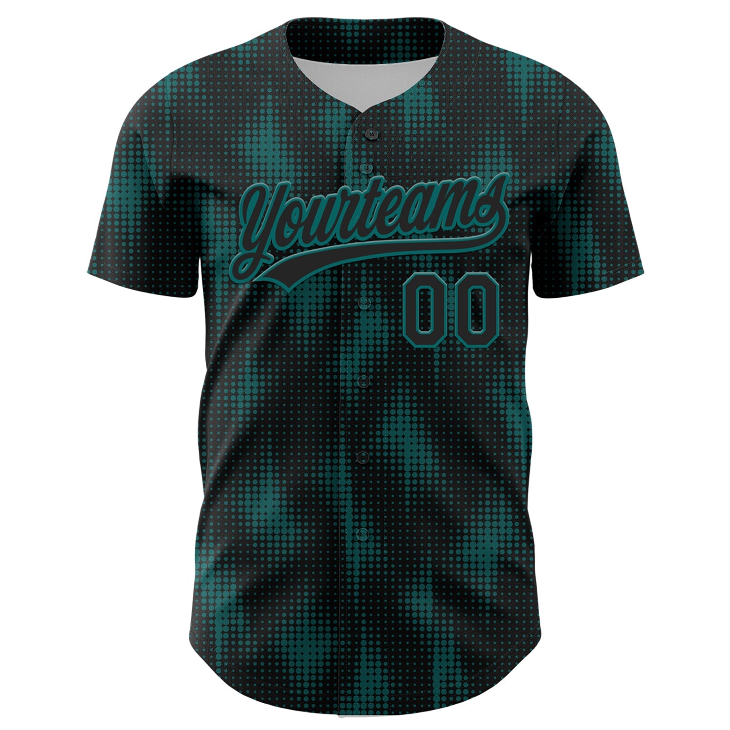 Custom Black Teal 3D Pattern Design Halftone Dots Authentic Baseball Jersey view 2