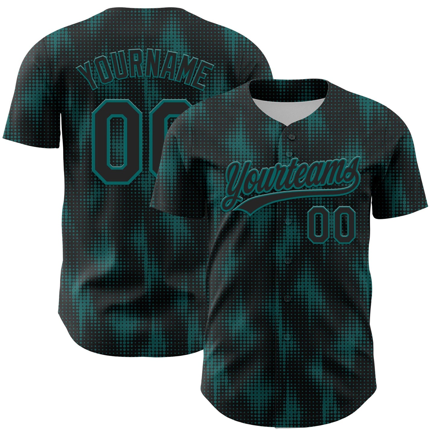 Custom Black Teal 3D Pattern Design Halftone Dots Authentic Baseball Jersey - Main View
