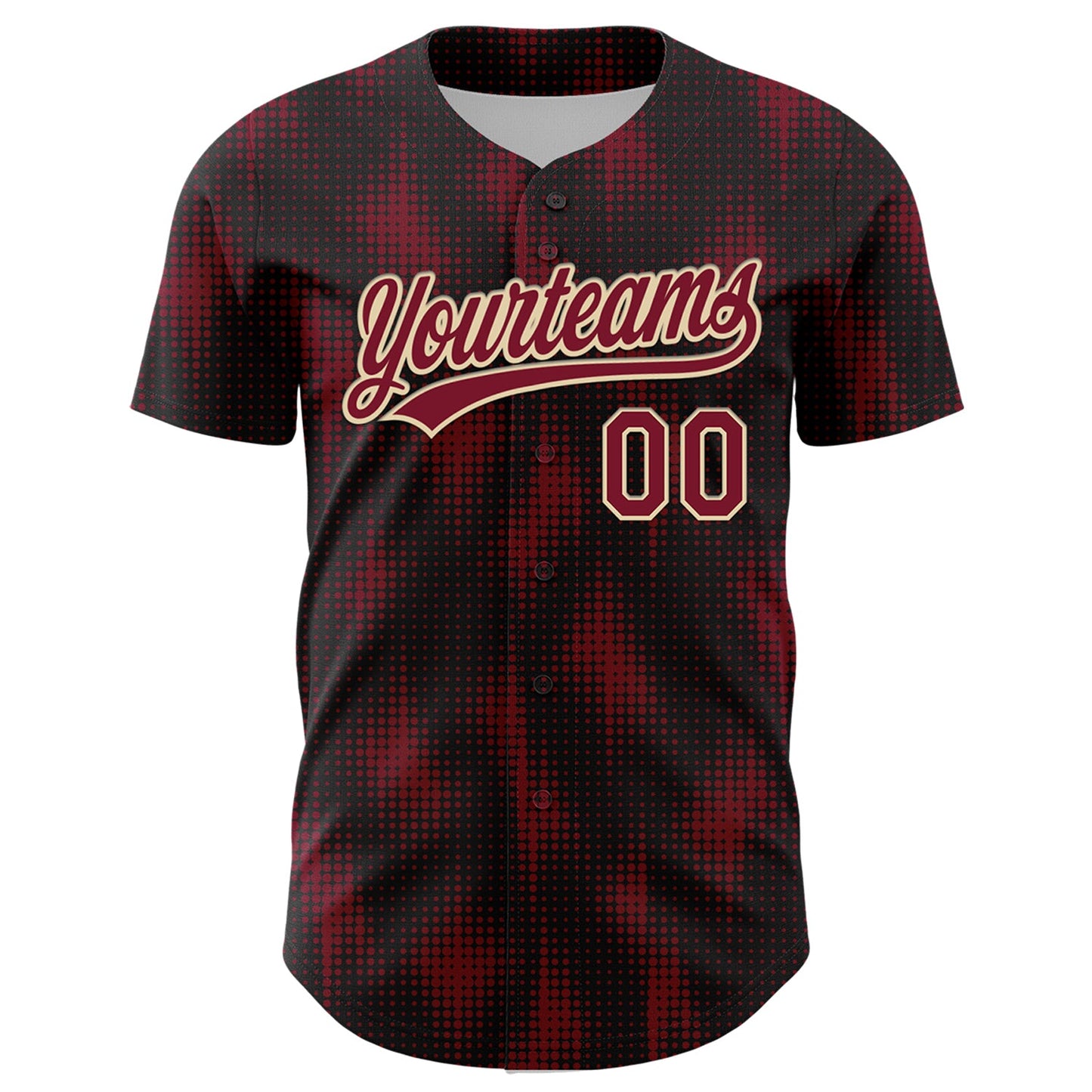 Custom Black Crimson-Cream 3D Pattern Design Halftone Dots Authentic Baseball Jersey view 2