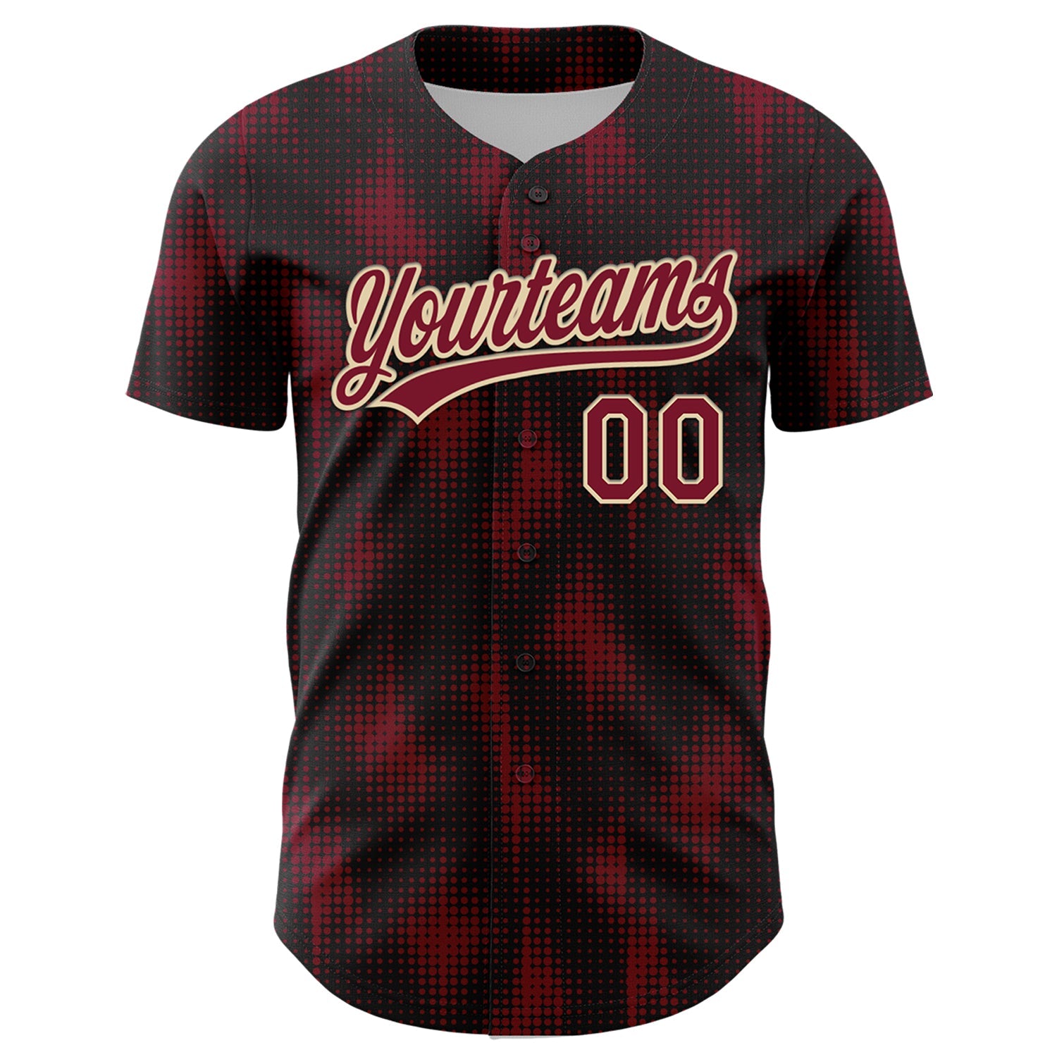 Custom Black Crimson-Cream 3D Pattern Design Halftone Dots Authentic Baseball Jersey view 2