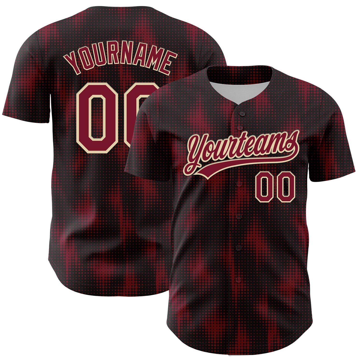 Custom Black Crimson-Cream 3D Pattern Design Halftone Dots Authentic Baseball Jersey - Main View