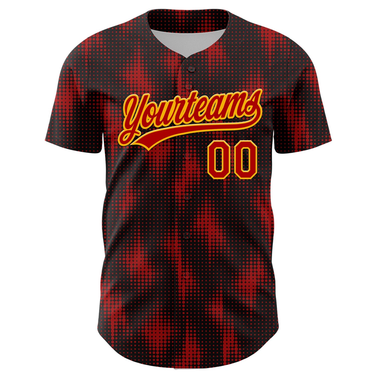 Custom Black Red-Gold 3D Pattern Design Halftone Dots Authentic Baseball Jersey view 2