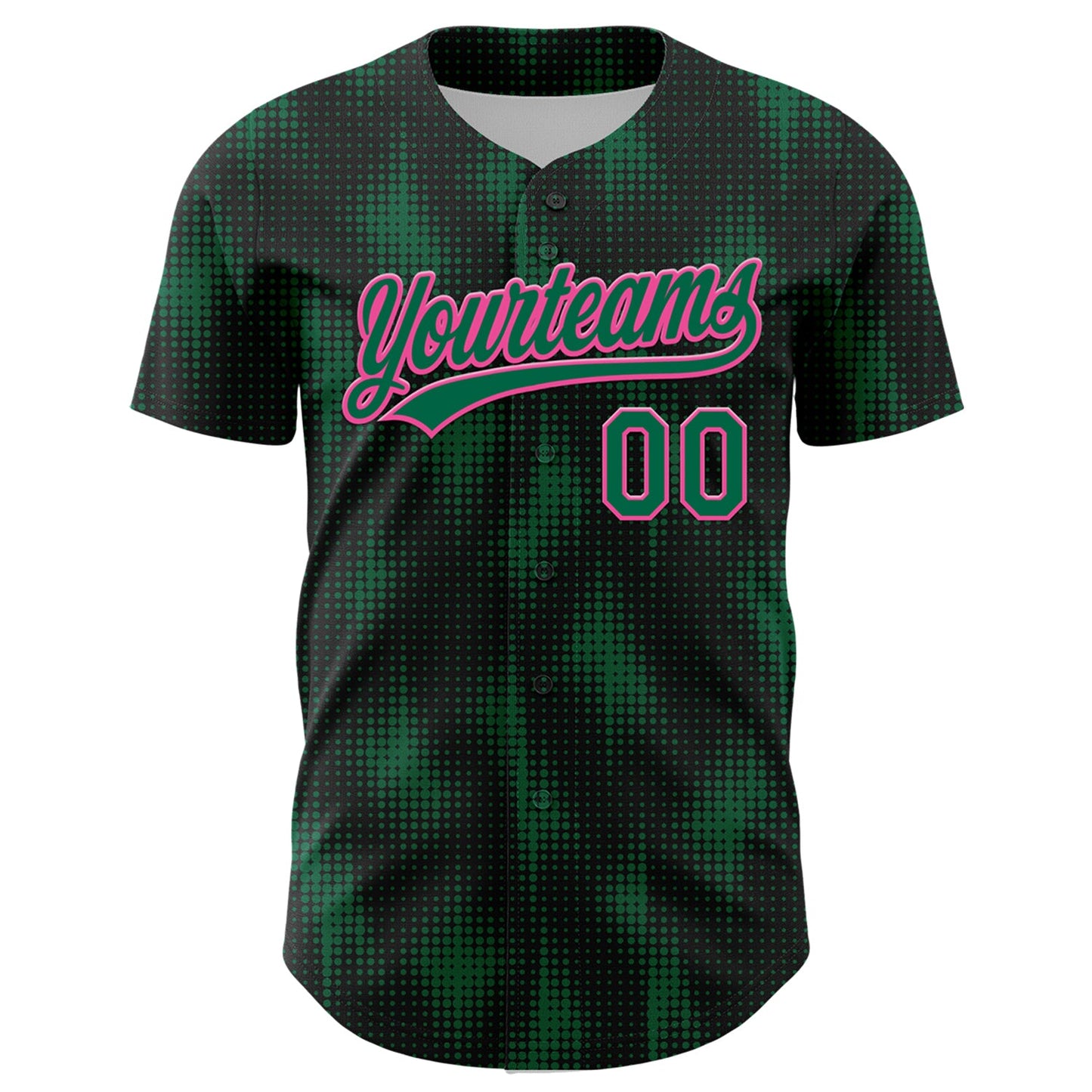 Custom Black Kelly Green-Pink 3D Pattern Design Halftone Dots Authentic Baseball Jersey view 2
