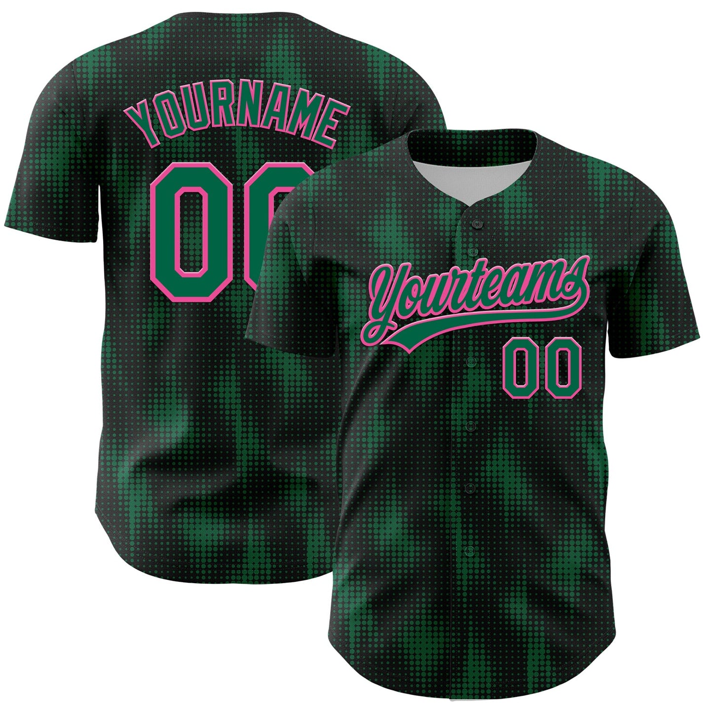 Custom Black Kelly Green-Pink 3D Pattern Design Halftone Dots Authentic Baseball Jersey - Main View