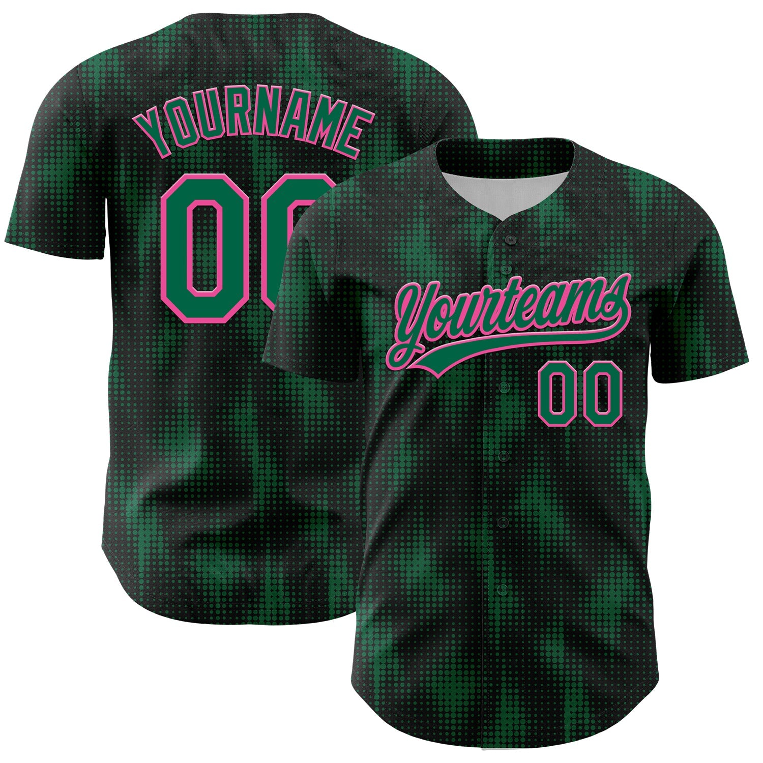 Custom Black Kelly Green-Pink 3D Pattern Design Halftone Dots Authentic Baseball Jersey - Main View