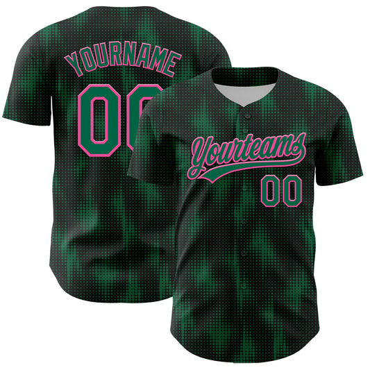 Custom Black Kelly Green-Pink 3D Pattern Design Halftone Dots Authentic Baseball Jersey - Main View