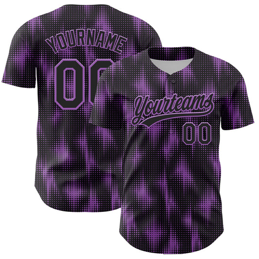 Custom Black Medium Purple 3D Pattern Design Halftone Dots Authentic Baseball Jersey - Main View