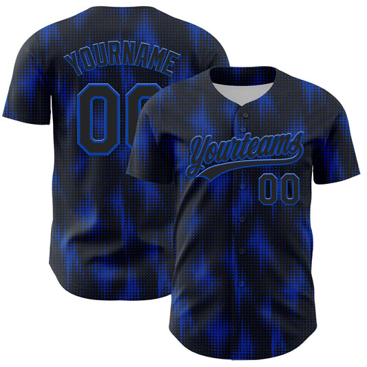 Custom Black Thunder Blue 3D Pattern Design Halftone Dots Authentic Baseball Jersey - Main View