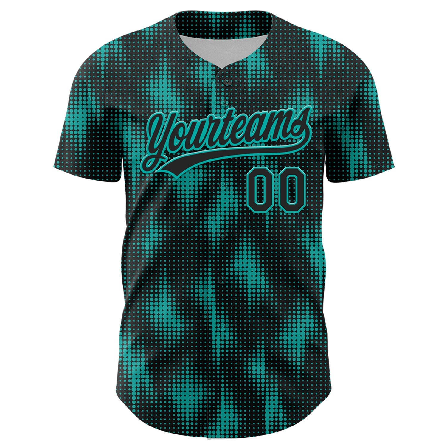 Custom Black Aqua 3D Pattern Design Halftone Dots Authentic Baseball Jersey view 2