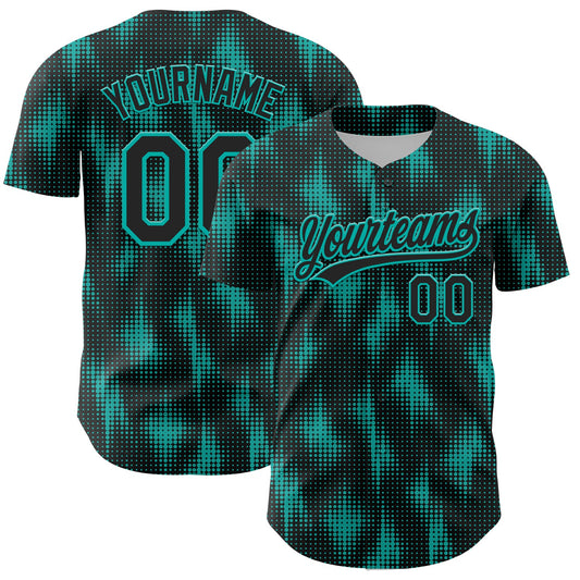 Custom Black Aqua 3D Pattern Design Halftone Dots Authentic Baseball Jersey - Main View