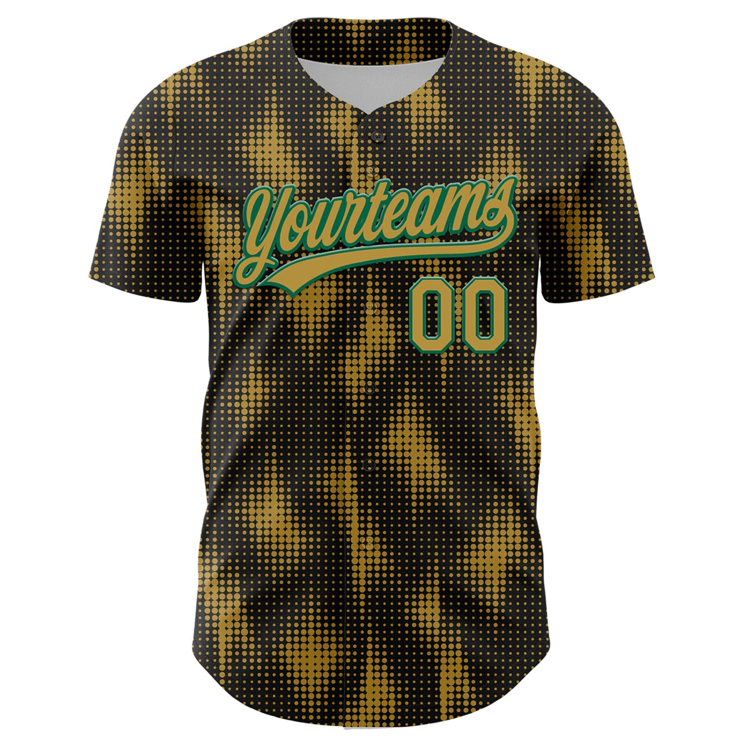 Custom Black Old Gold-Kelly Green 3D Pattern Design Halftone Dots Authentic Baseball Jersey view 2
