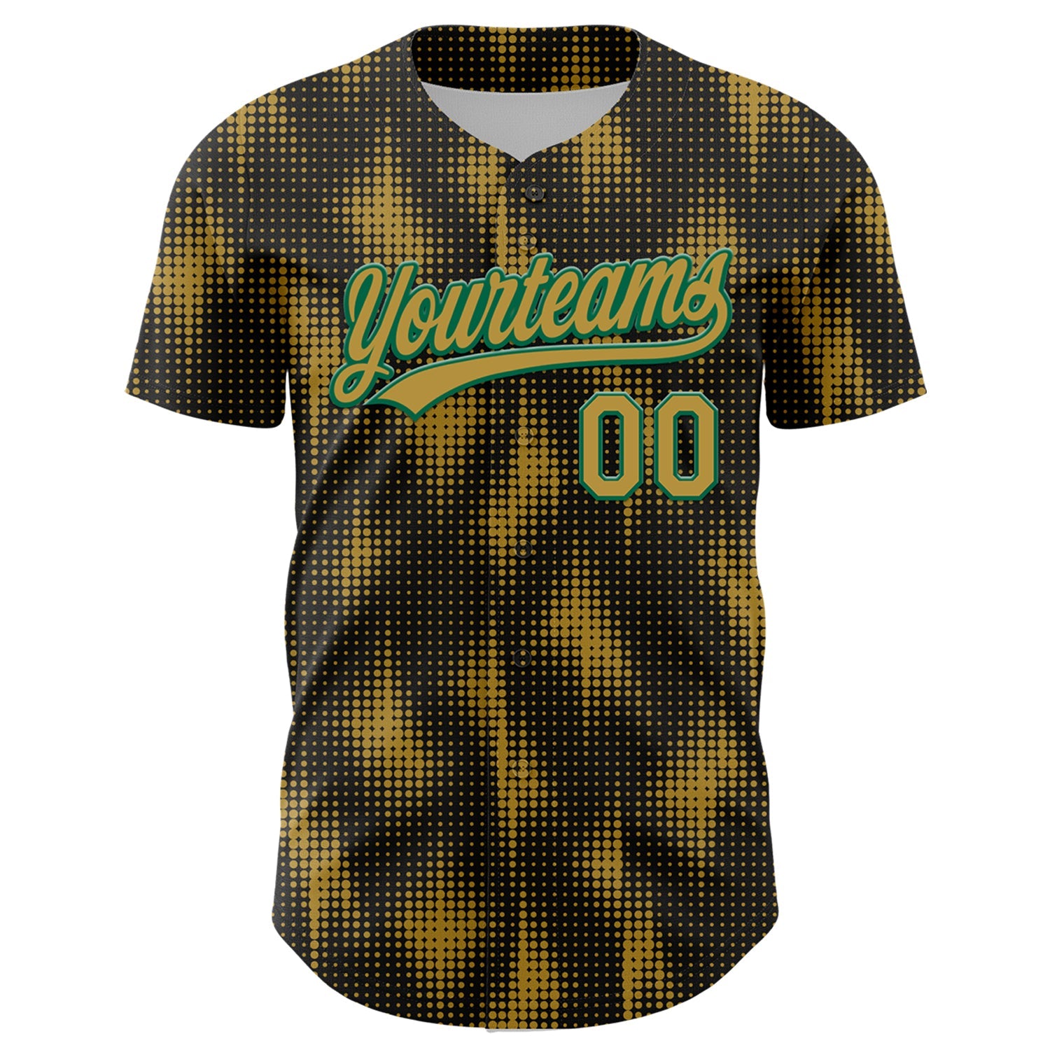 Custom Black Old Gold-Kelly Green 3D Pattern Design Halftone Dots Authentic Baseball Jersey view 2