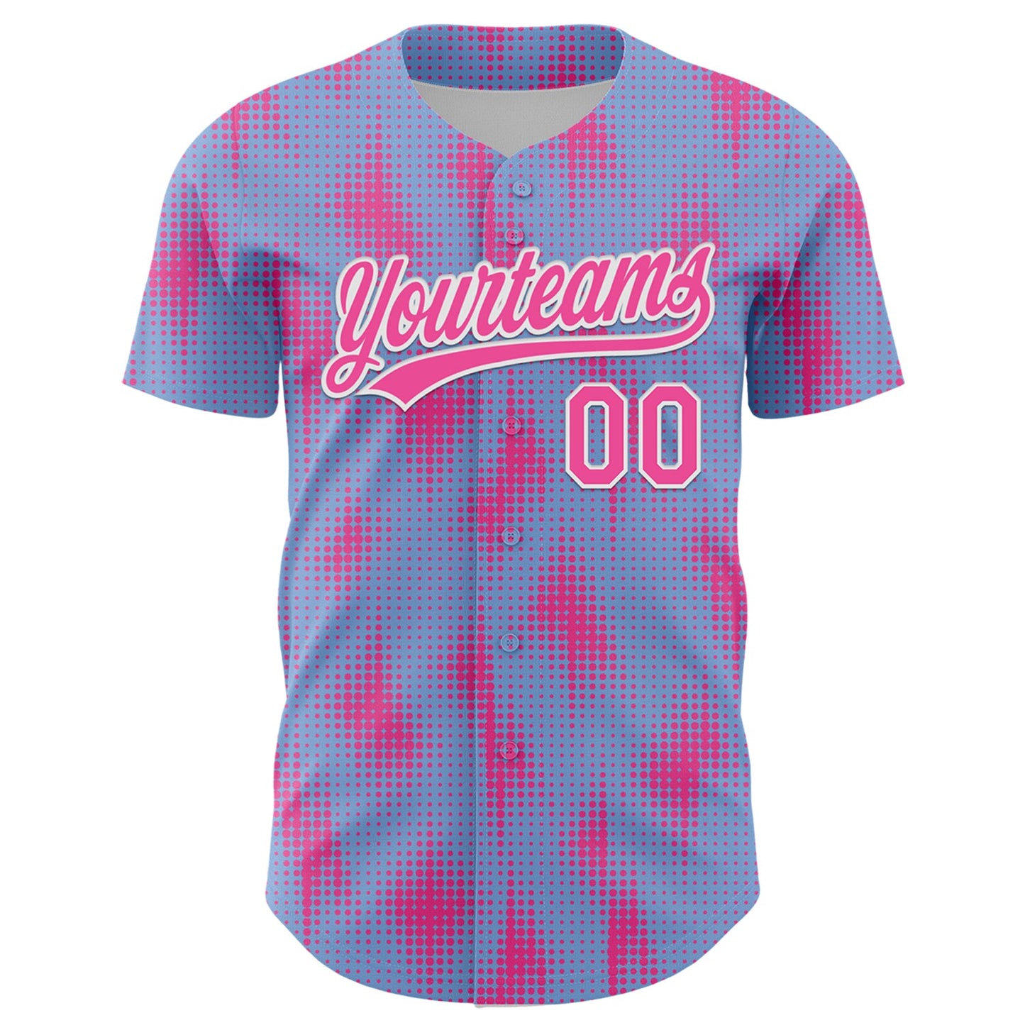 Custom Light Blue Pink-White 3D Pattern Design Halftone Dots Authentic Baseball Jersey view 2