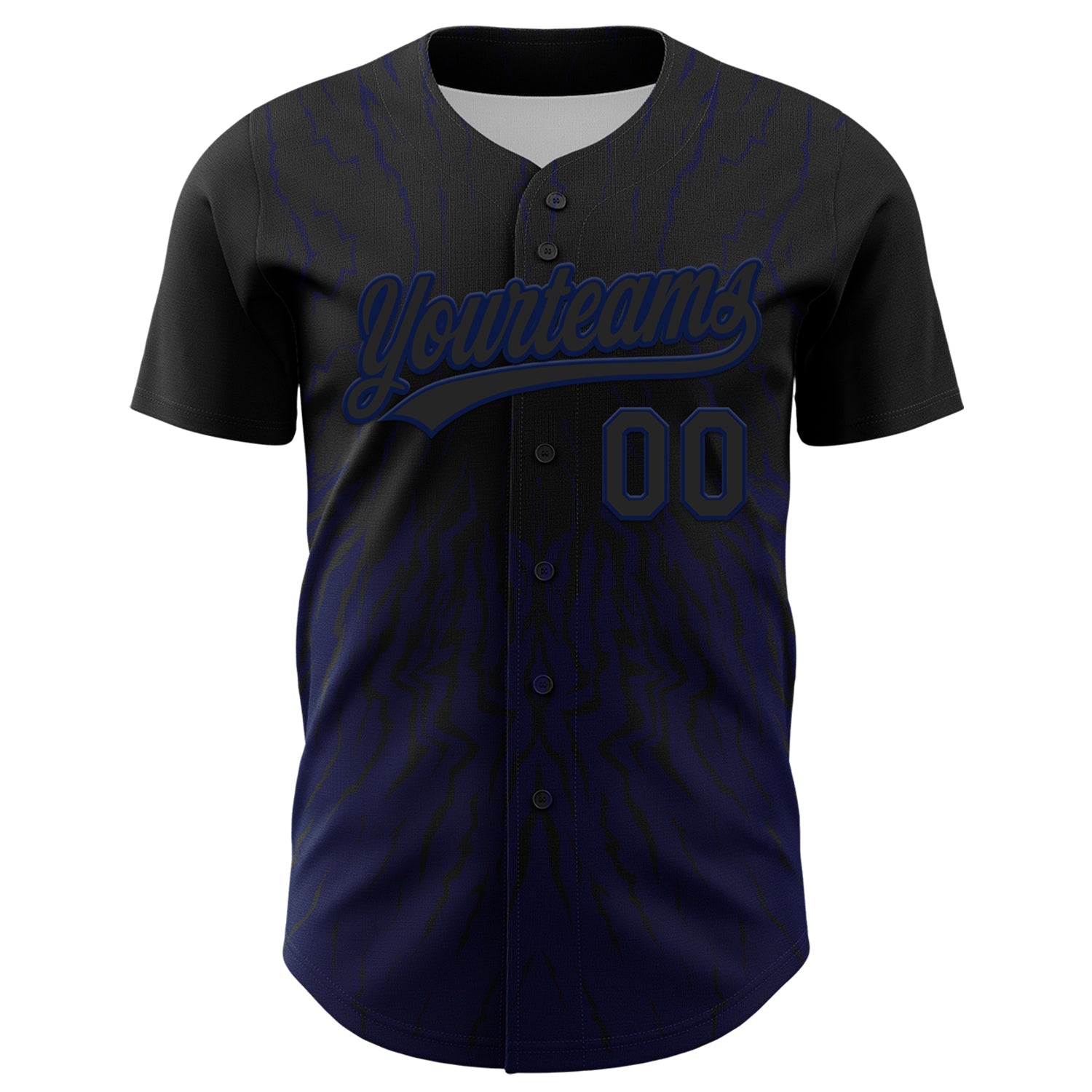 Custom Black Navy 3D Pattern Design Abstract Wave Authentic Baseball Jersey view 2