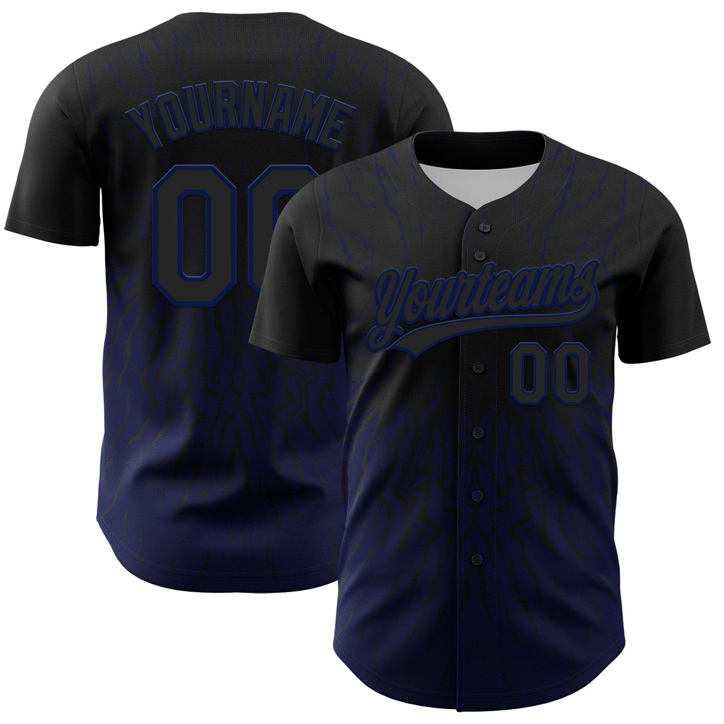 Custom Black Navy 3D Pattern Design Abstract Wave Authentic Baseball Jersey - Main View