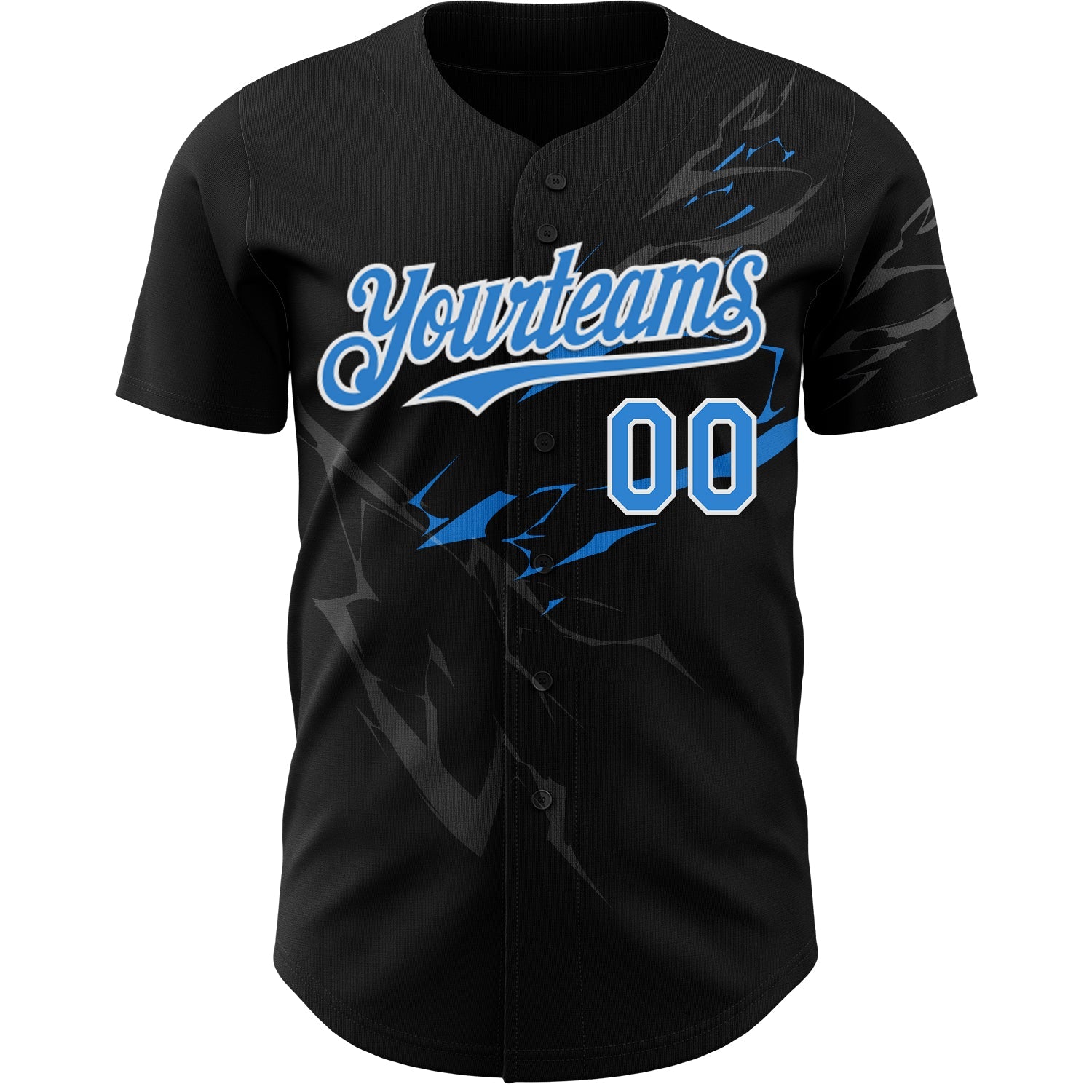 Custom Black Electric Blue-White 3D Pattern Design Lightning Authentic Baseball Jersey view 2