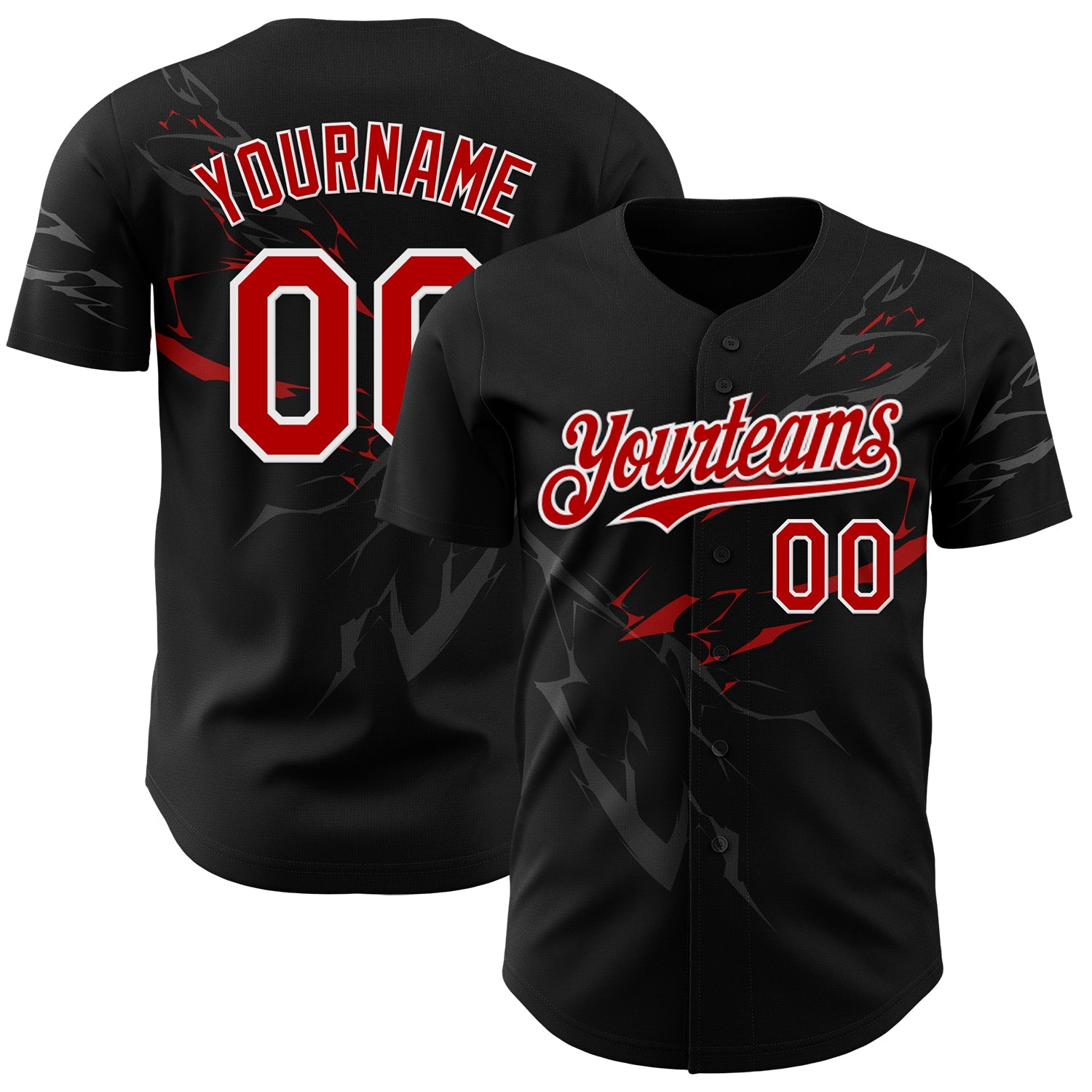 Custom Black Red-White 3D Pattern Design Lightning Authentic Baseball Jersey - Main View