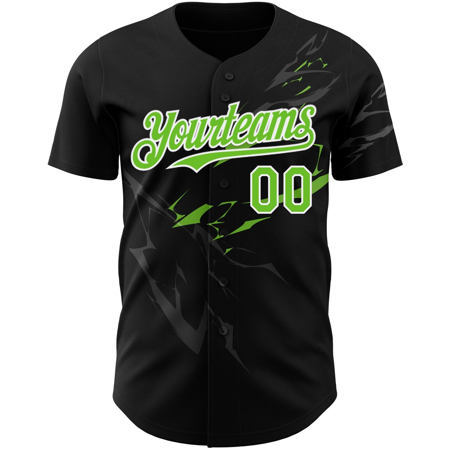 Custom Black Neon Green-White 3D Pattern Design Lightning Authentic Baseball Jersey view 2
