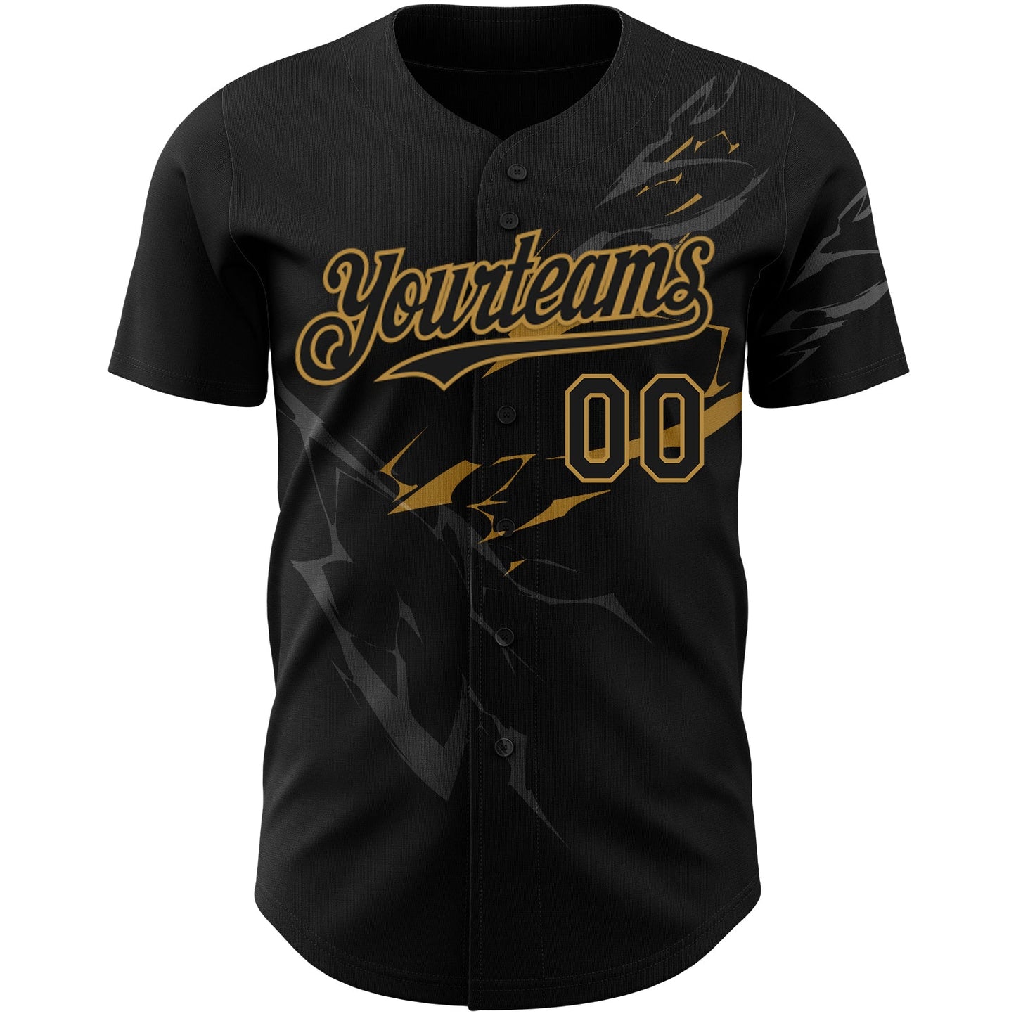 Custom Black Old Gold 3D Pattern Design Lightning Authentic Baseball Jersey view 2