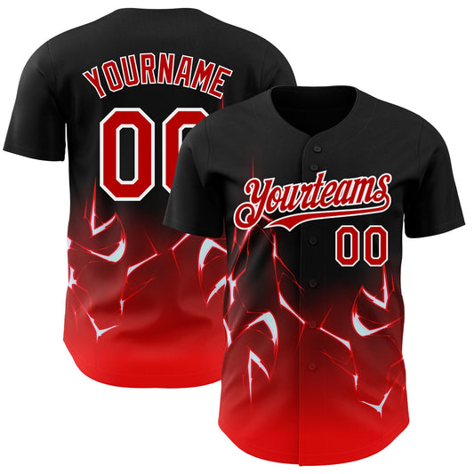 Custom Black Red-White 3D Pattern Design Lightning Authentic Baseball Jersey - Main View