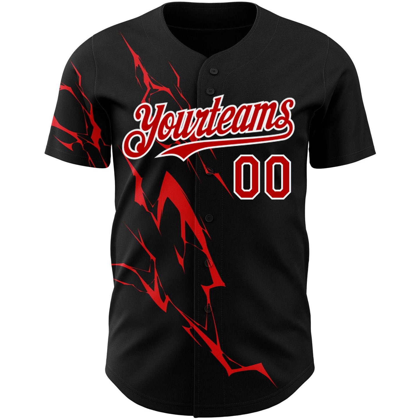 Custom Black Red-White 3D Pattern Design Lightning Authentic Baseball Jersey view 2