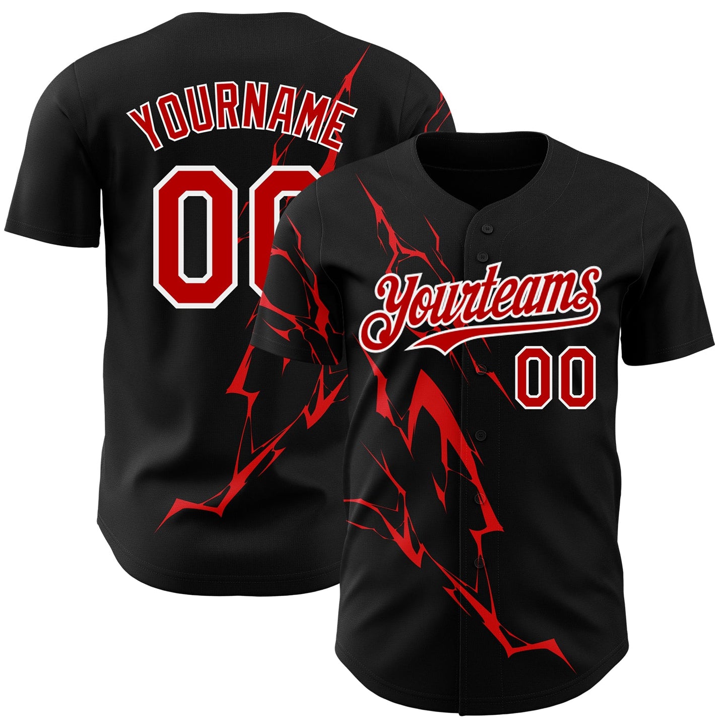 Custom Black Red-White 3D Pattern Design Lightning Authentic Baseball Jersey - Main View