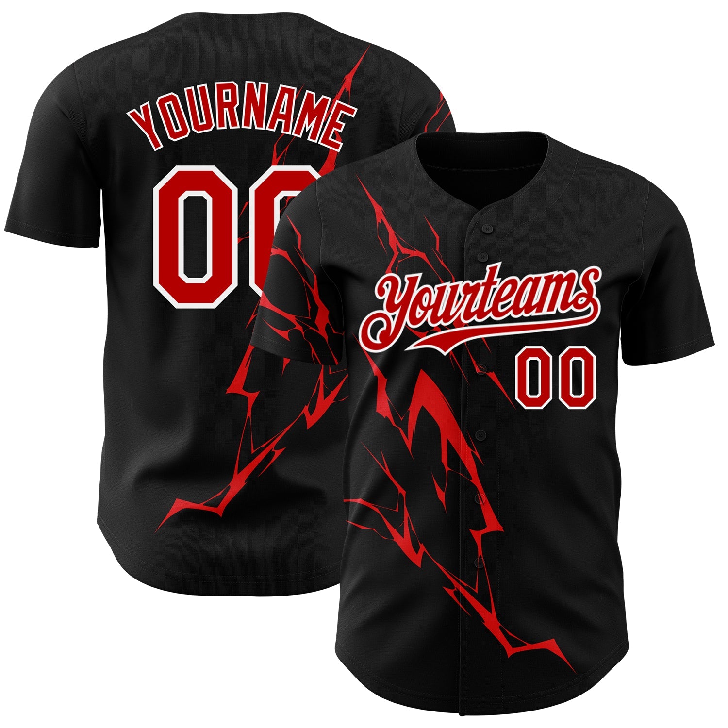 Custom Black Red-White 3D Pattern Design Lightning Authentic Baseball Jersey - Main View