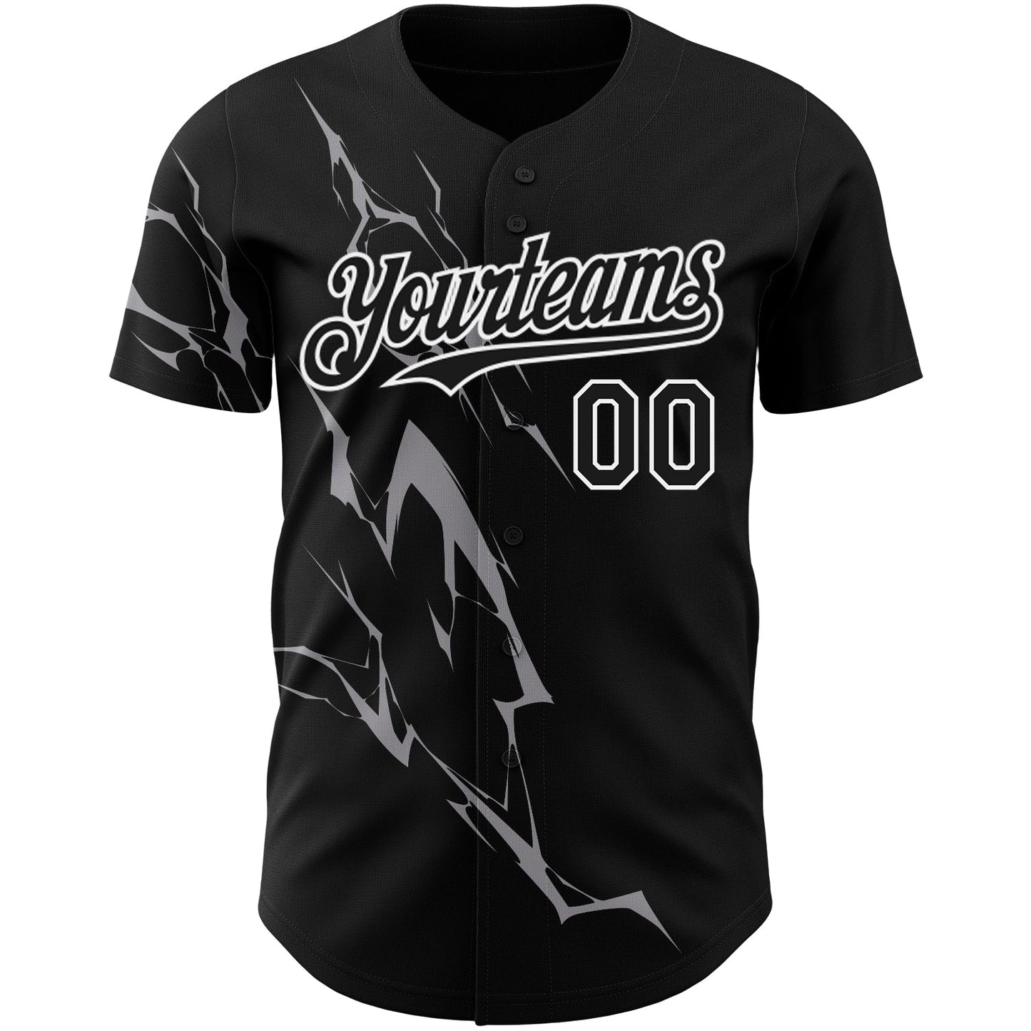 Custom Black Gray-White 3D Pattern Design Lightning Authentic Baseball Jersey view 2