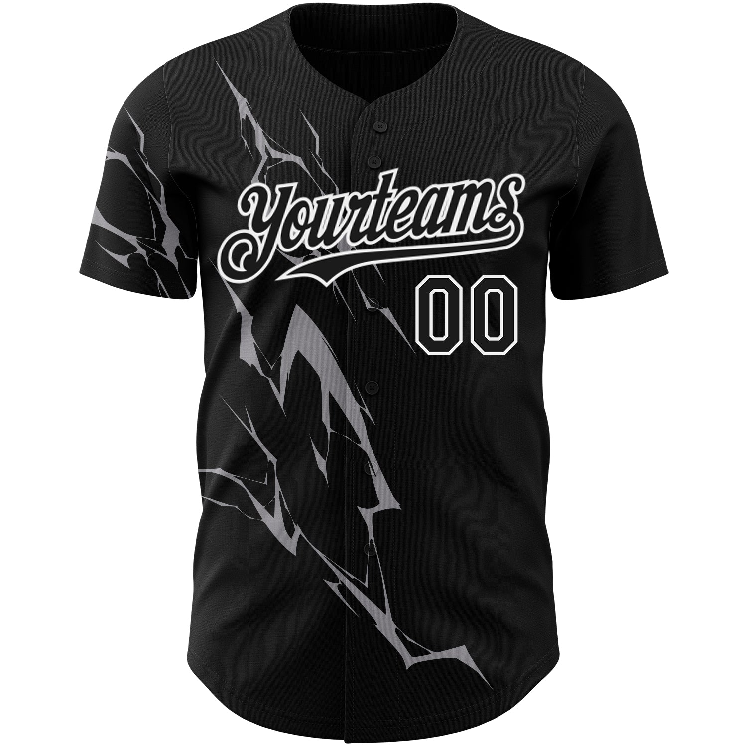 Custom Black Gray-White 3D Pattern Design Lightning Authentic Baseball Jersey view 2