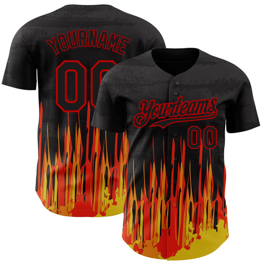 Custom Black Red 3D Pattern Design Abstract Shape Authentic Baseball Jersey - Main View