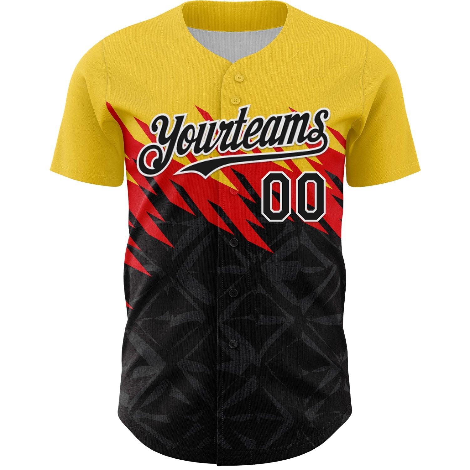 Custom Yellow Black-White 3D Pattern Design Abstract Shape Authentic Baseball Jersey view 2