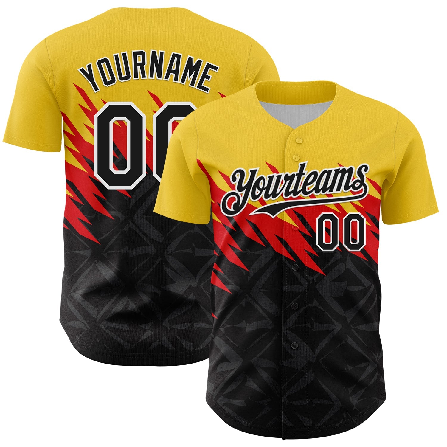 Custom Yellow Black-White 3D Pattern Design Abstract Shape Authentic Baseball Jersey - Main View