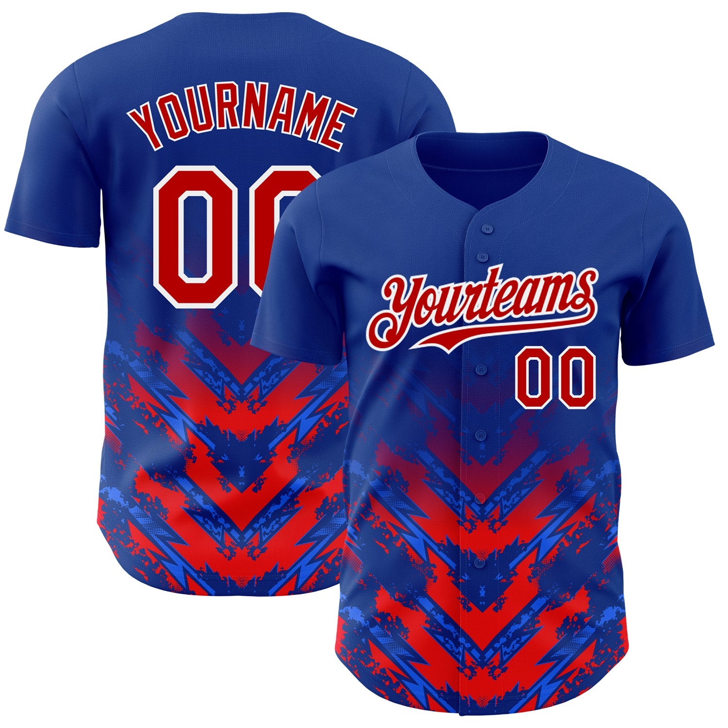 Custom Thunder Blue Red-White 3D Pattern Design Abstract Arrow Authentic Baseball Jersey - Main View