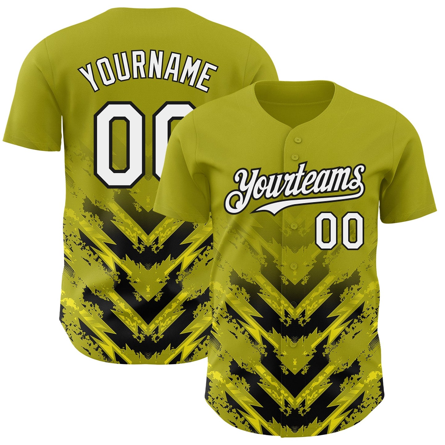 Custom Olive White-Black 3D Pattern Design Abstract Arrow Authentic Baseball Jersey - Main View