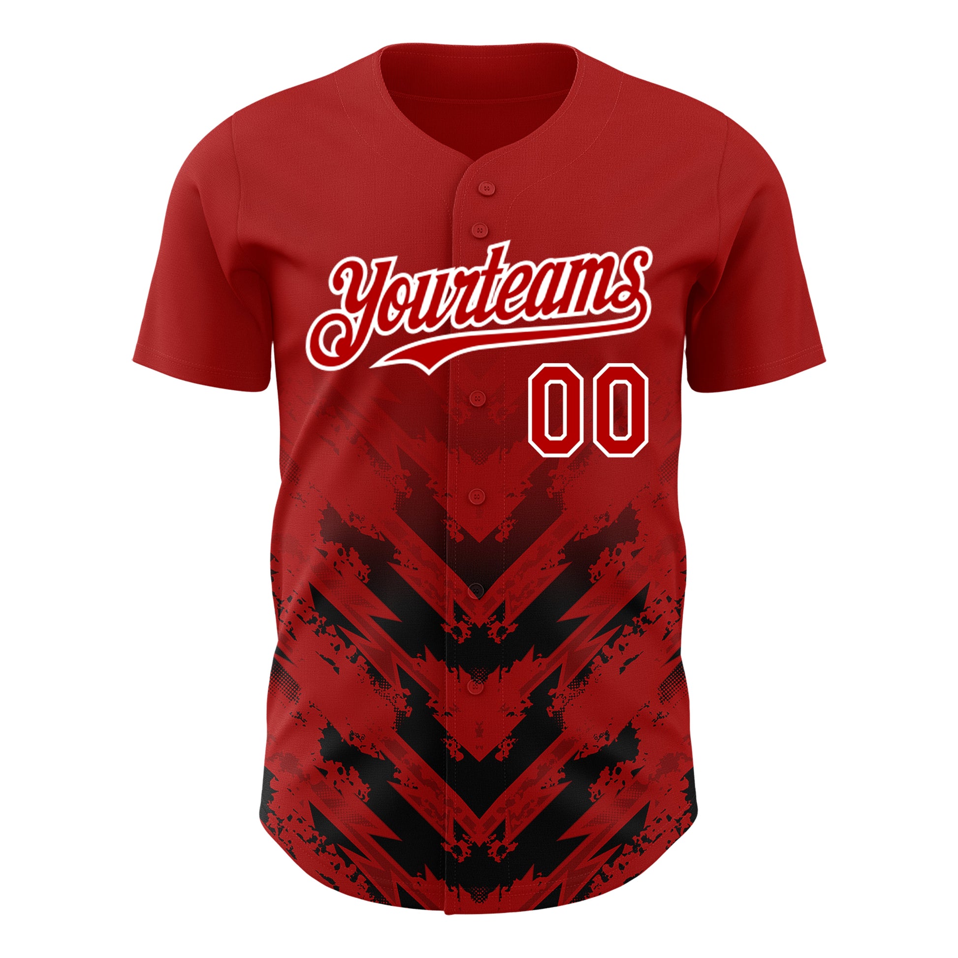 Custom Red Black-White 3D Pattern Design Abstract Arrow Authentic Baseball Jersey view 2