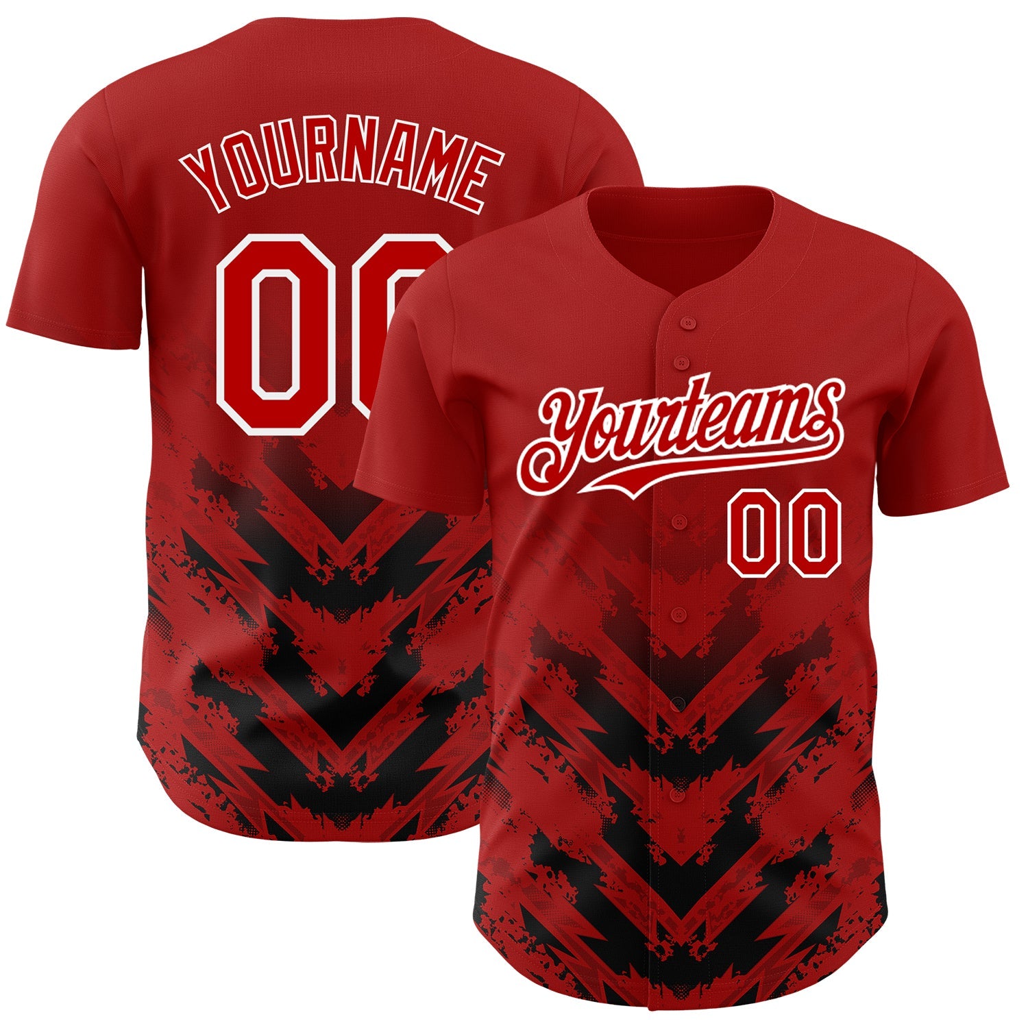 Custom Red Black-White 3D Pattern Design Abstract Arrow Authentic Baseball Jersey - Main View