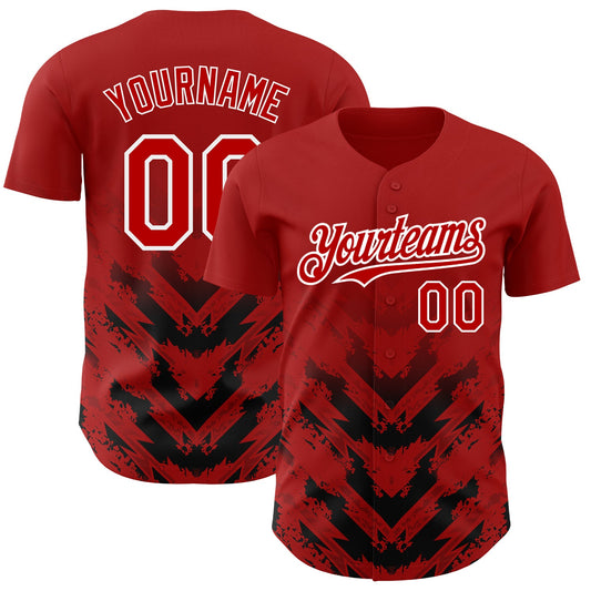 Custom Red Black-White 3D Pattern Design Abstract Arrow Authentic Baseball Jersey - Main View