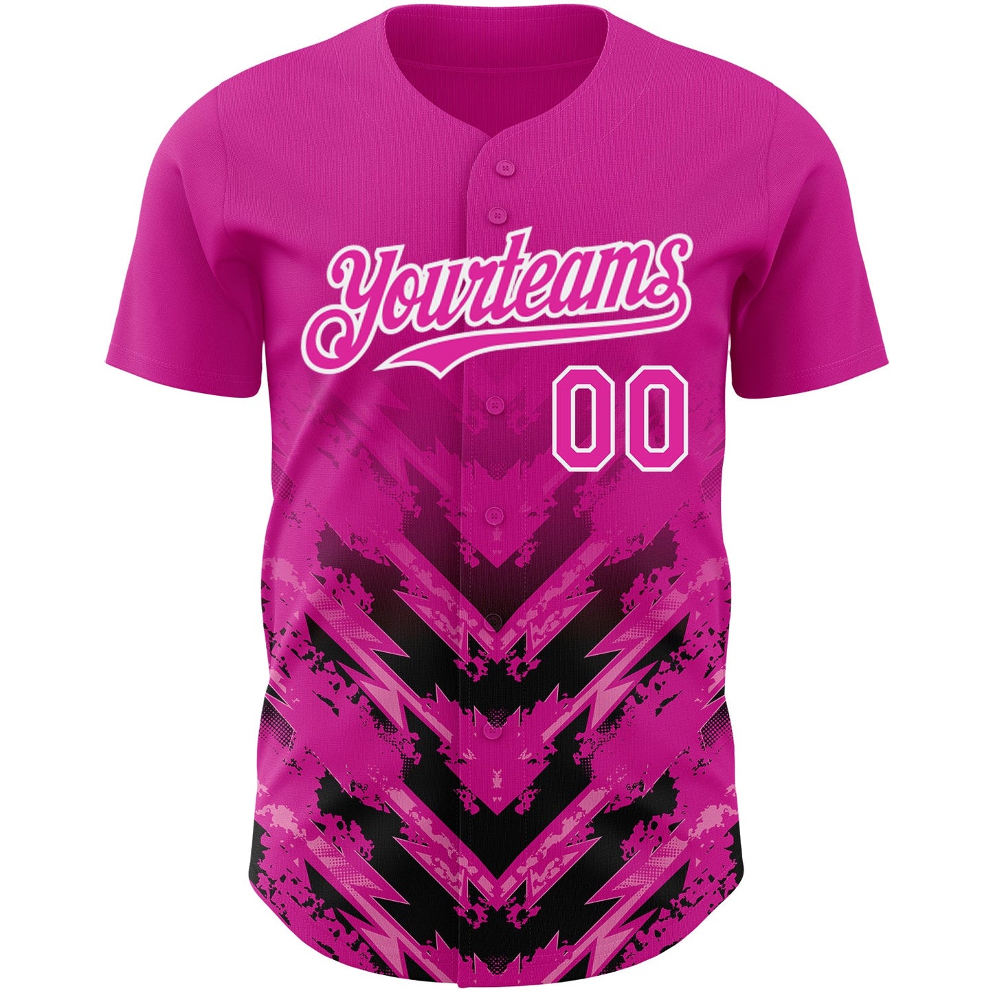 Custom Deep Pink Black-White 3D Pattern Design Abstract Arrow Authentic Baseball Jersey view 2
