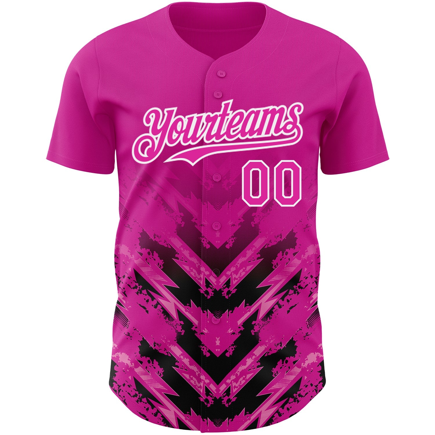 Custom Deep Pink Black-White 3D Pattern Design Abstract Arrow Authentic Baseball Jersey view 2