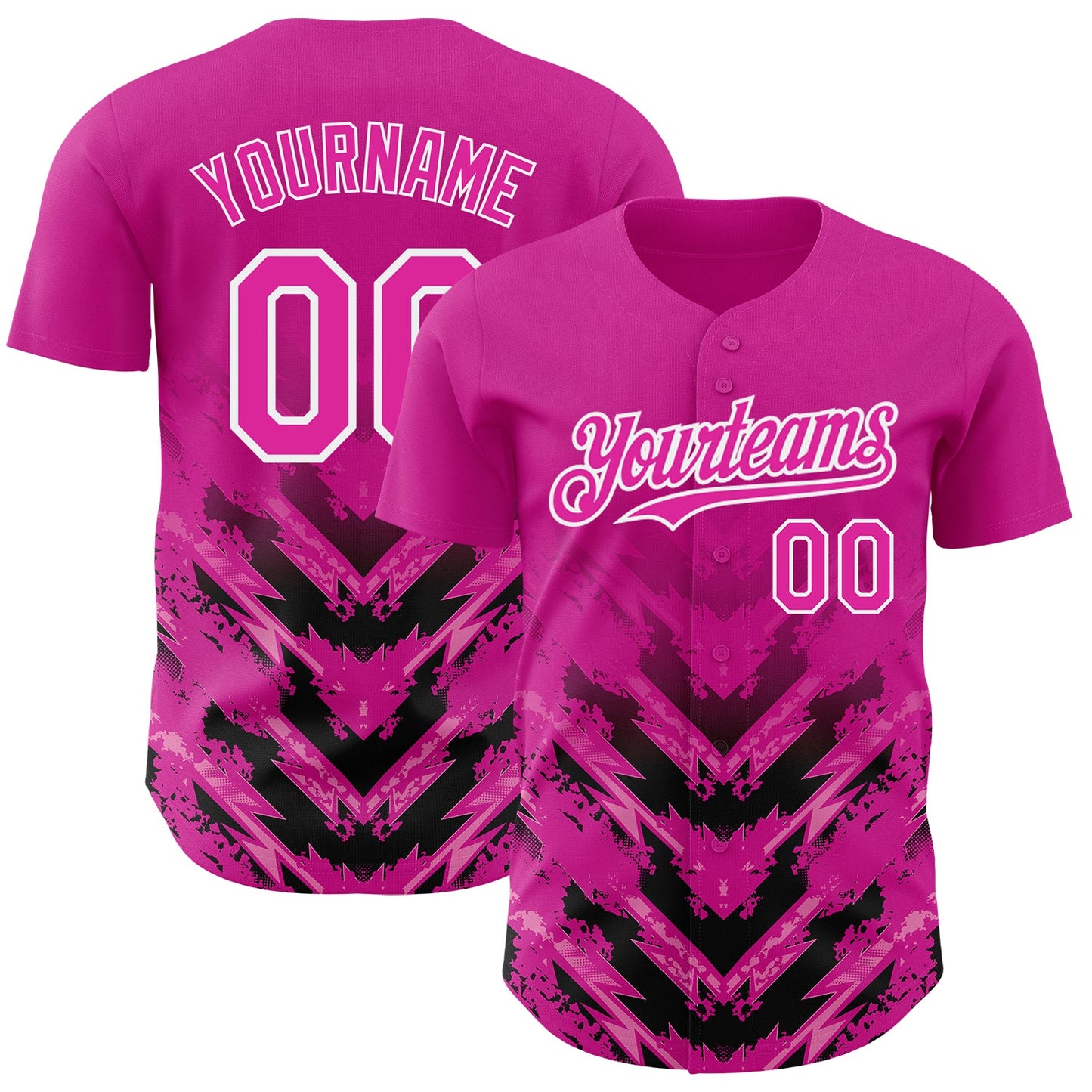 Custom Deep Pink Black-White 3D Pattern Design Abstract Arrow Authentic Baseball Jersey - Main View