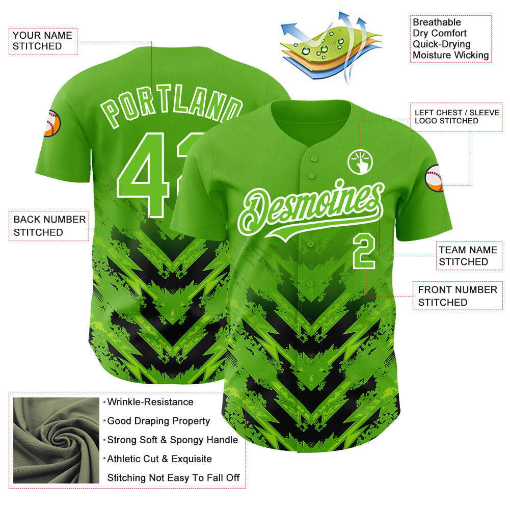 Custom Aurora Green Black-White 3D Pattern Design Abstract Arrow Authentic Baseball Jersey view 3