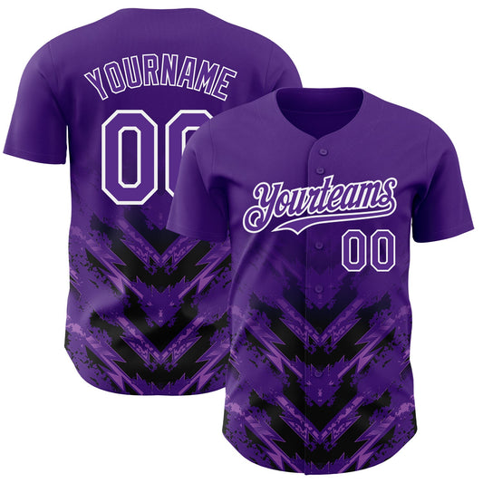 Custom Purple Black-White 3D Pattern Design Abstract Arrow Authentic Baseball Jersey - Main View