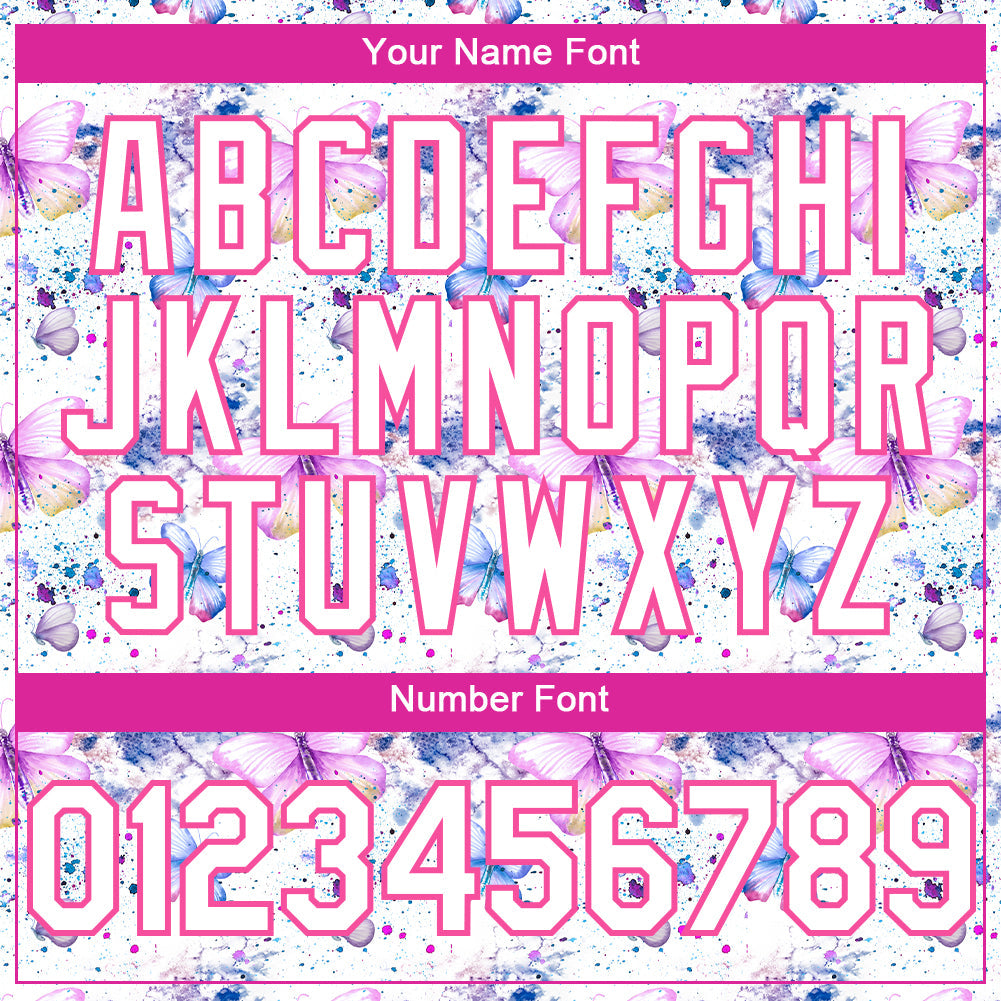 Custom White Pink 3D Pattern Design Animal Butterfly Authentic Baseball Jersey view 5