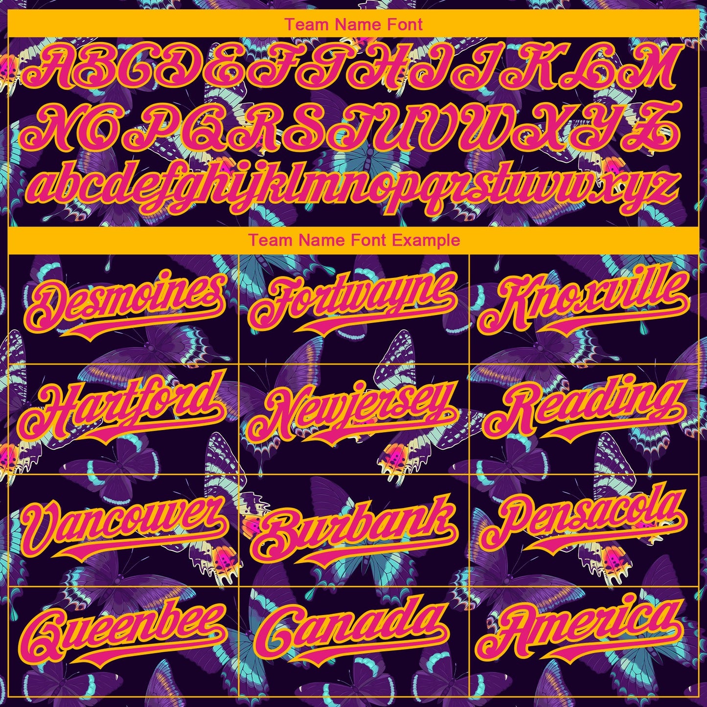 Custom Black Hot Pink-Yellow 3D Pattern Design Animal Butterfly Authentic Baseball Jersey view 4