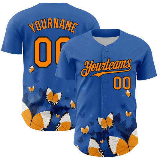 Custom Royal Orange-Black 3D Pattern Design Animal Butterfly Authentic Baseball Jersey - Main View